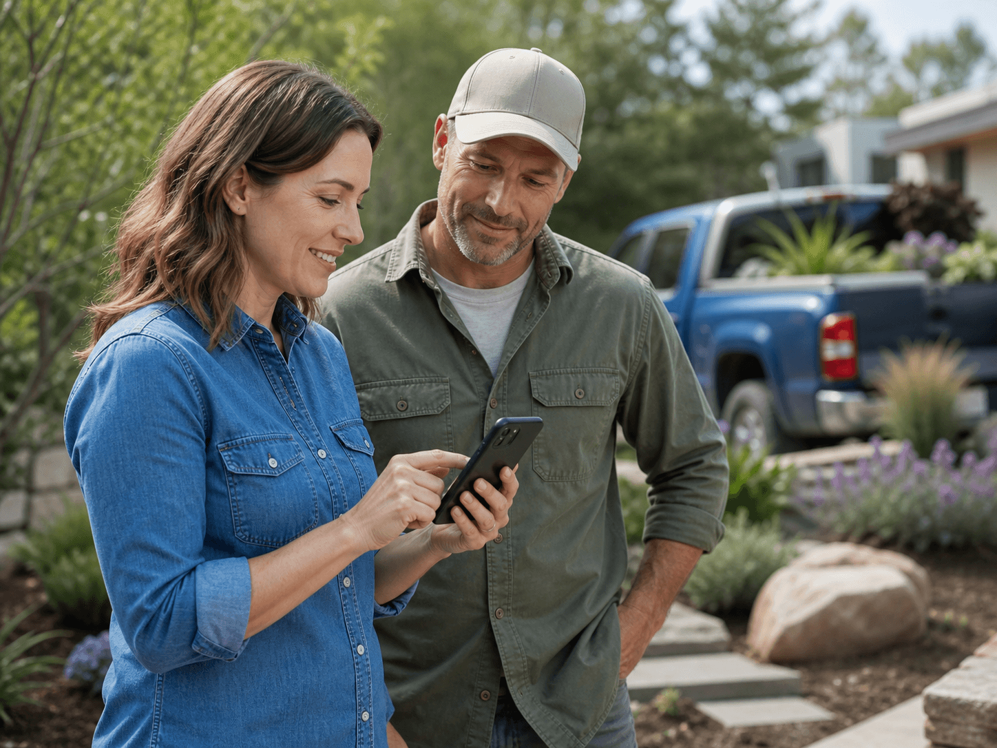 Homeowner sending a service estimate request from a phone